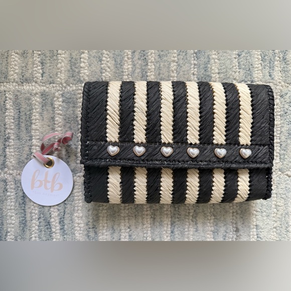 NWT BTB Black & Cream Striped Clutch